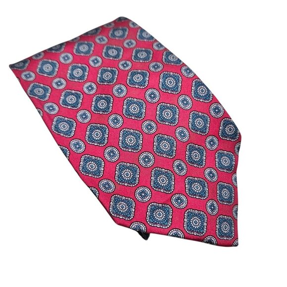 Christopher Hayes Vintage Red & Blue Patterned Silk Tie Made In Italy Medallion - Picture 1 of 5